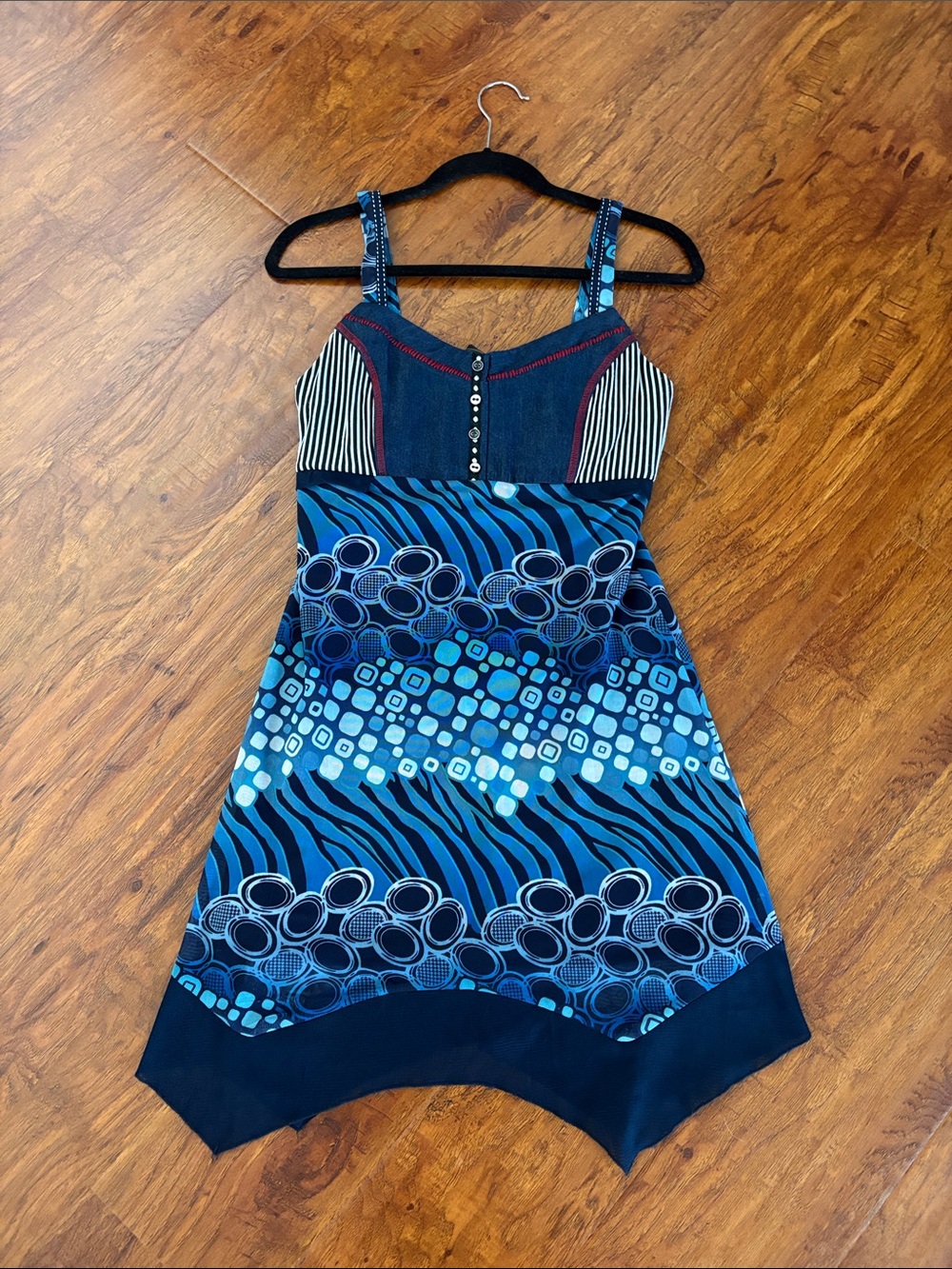 NWT Anthropologie Inspired Blue Patterned Summer Dress with Strappy Detail
